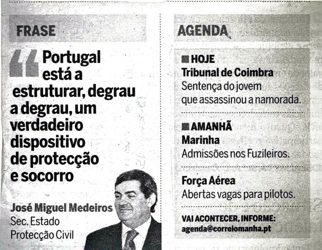 Correio da Manhã quote box with a portrait of José Miguel Medeiros.