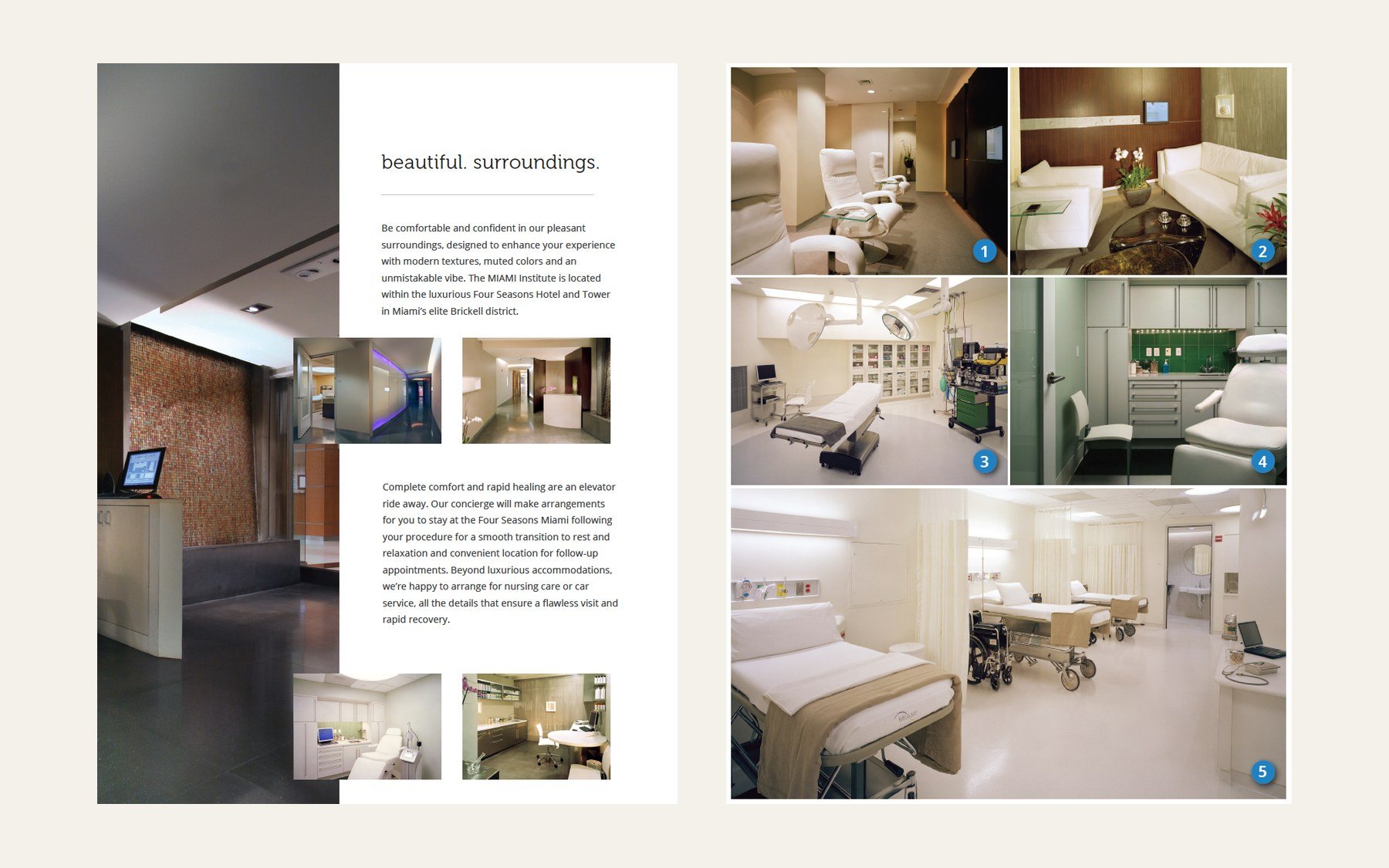 Clinic interiors of the Miami Institute for Age Management inside the Four Seasons tower, Miami. From the institute's own brochure. Partner experience. Stephen Watson, co-founder, Miami Institute for Age Management, 2001 to 2014.